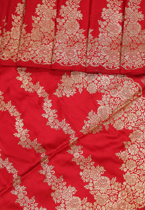 Red Pure Exclusive Kadwa Katan Silk Saree with Blouse Piece - Adi Akshoy & Co. by Adi Akshoy & Co