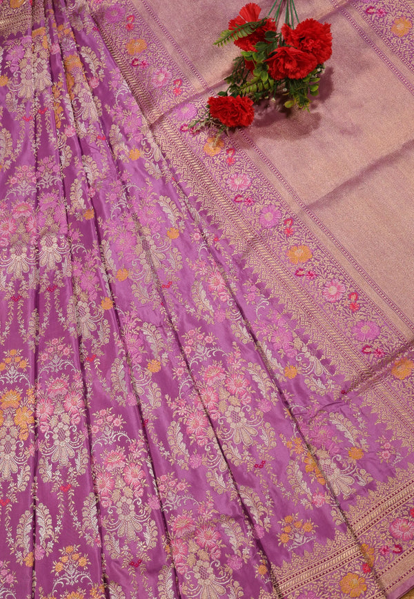 Onion Pink Pure Exclusive Kadwa Katan Banarasi Saree with Blouse Piece by Adi Akshoy & Co