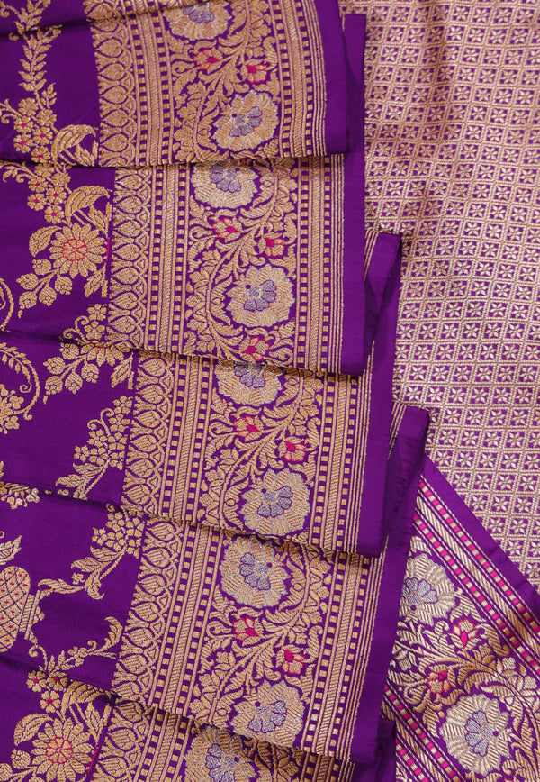 Purple Pure Exclusive Kadwa Katan Banarasi Silk Saree with Blouse Piece - Adi Akshoy & Co. by Adi Akshoy & Co