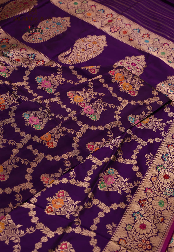 Purple Pure Exclusive Kadwa Katan Silk Saree with Blouse Piece - Adi Akshoy & Co. by Adi Akshoy & Co